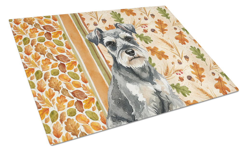 Miniature Schnauzer Heirloom Fall Cutting Board Tempered Glass Kitchen Cutting Surface, Heat Resistant Chopping, Non-Slip Feet, Food Prep & Serving
