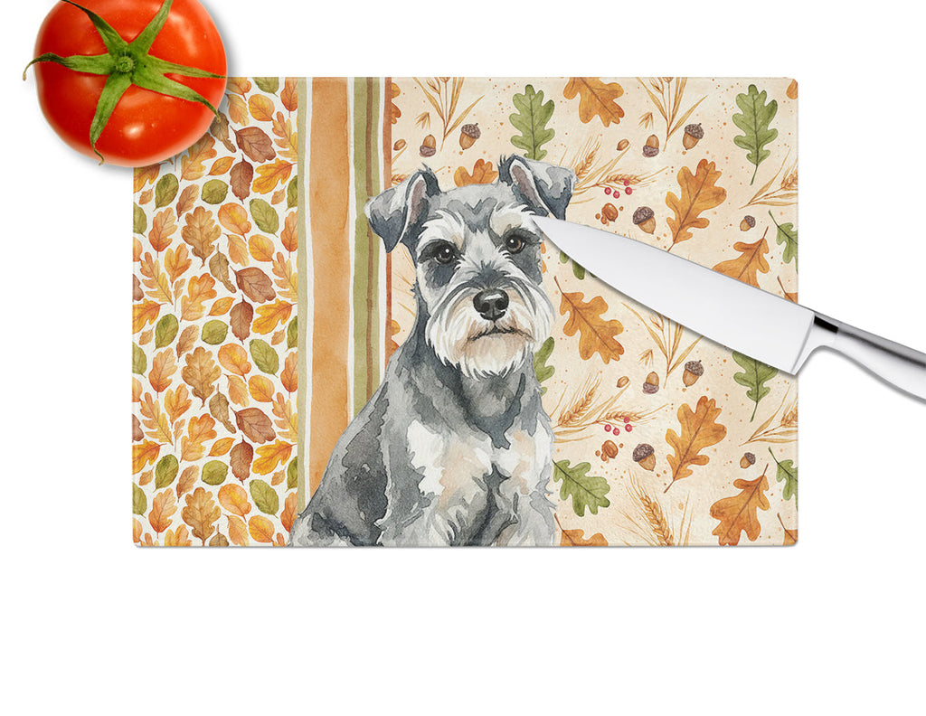 Miniature Schnauzer Heirloom Fall Cutting Board Tempered Glass Kitchen Cutting Surface, Heat Resistant Chopping, Non-Slip Feet, Food Prep & Serving