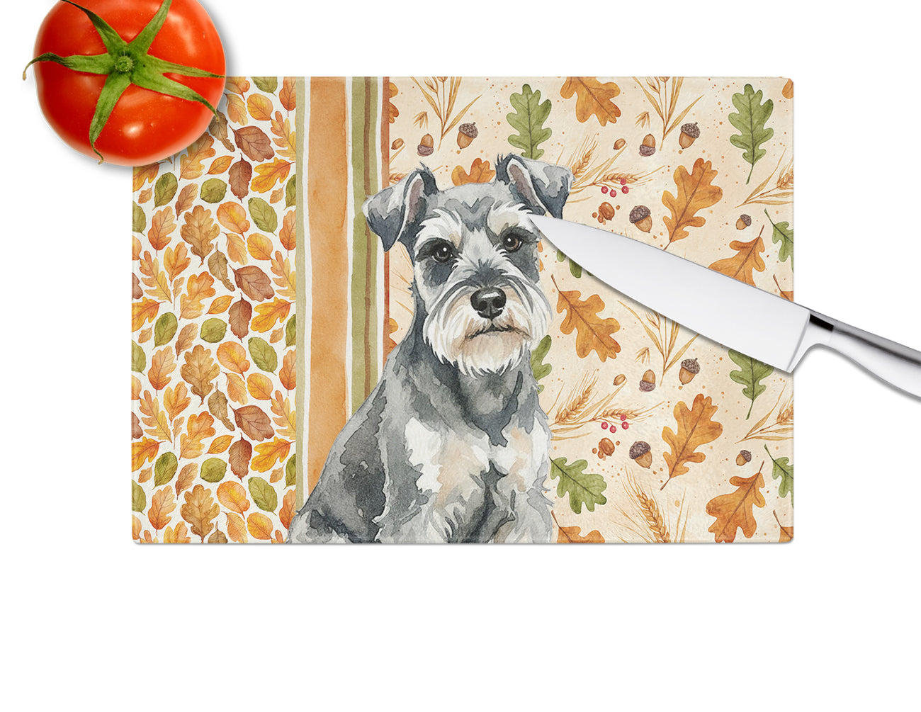 Miniature Schnauzer Heirloom Fall Cutting Board Tempered Glass Kitchen Cutting Surface, Heat Resistant Chopping, Non-Slip Feet, Food Prep & Serving