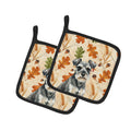 Miniature Schnauzer Heirloom Fall Pot Holder Set of 2 Heat Resistant Quilted Hot Pads 7.5 x 7.5 Inch, Insulated Kitchen Trivets for Cooking & Baking