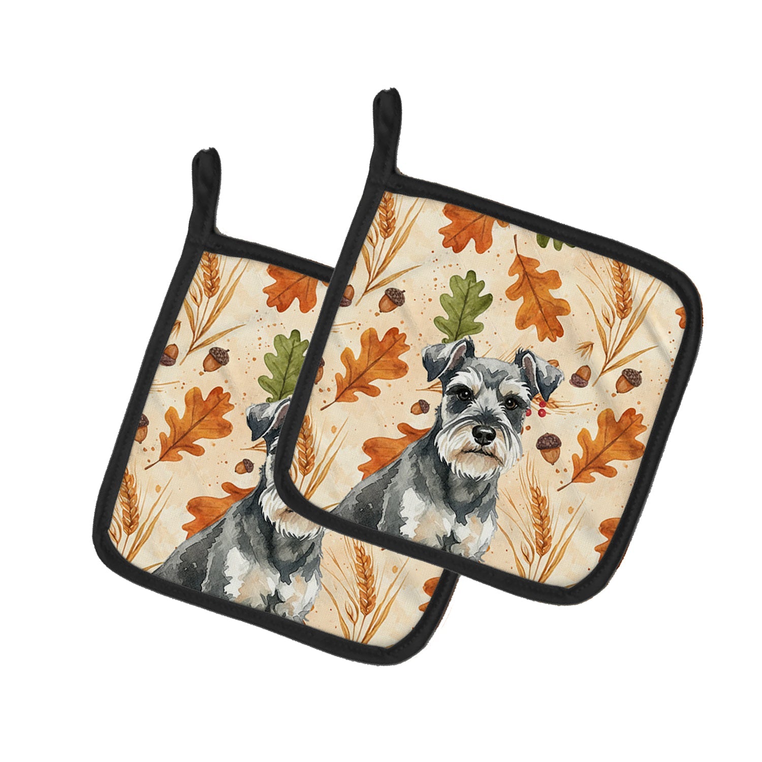 Miniature Schnauzer Heirloom Fall Pot Holder Set of 2 Heat Resistant Quilted Hot Pads 7.5 x 7.5 Inch, Insulated Kitchen Trivets for Cooking & Baking