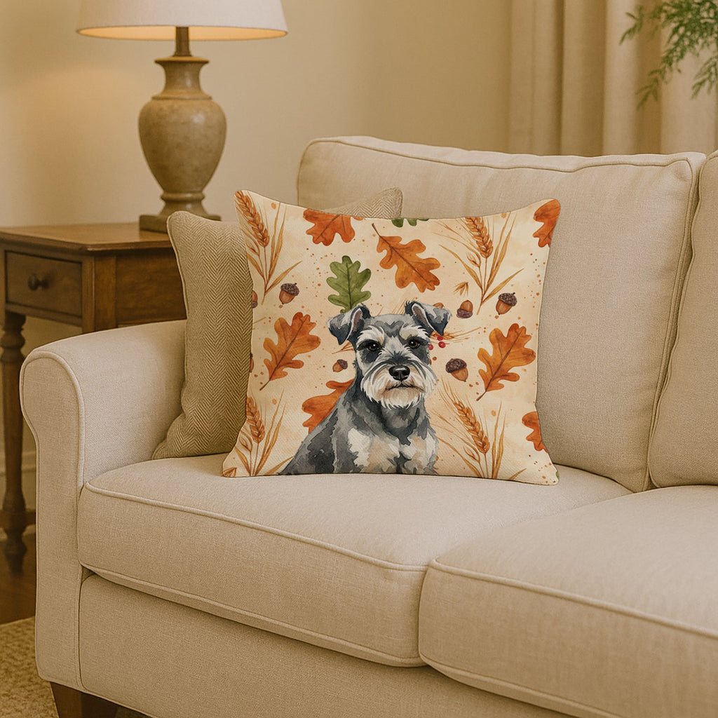 Miniature Schnauzer Heirloom Fall Decorative Throw Pillow 14x14 Indoor Outdoor Accent Cushion, Fabric Cover with Insert for Sofa, Bed, Porch & Living Room