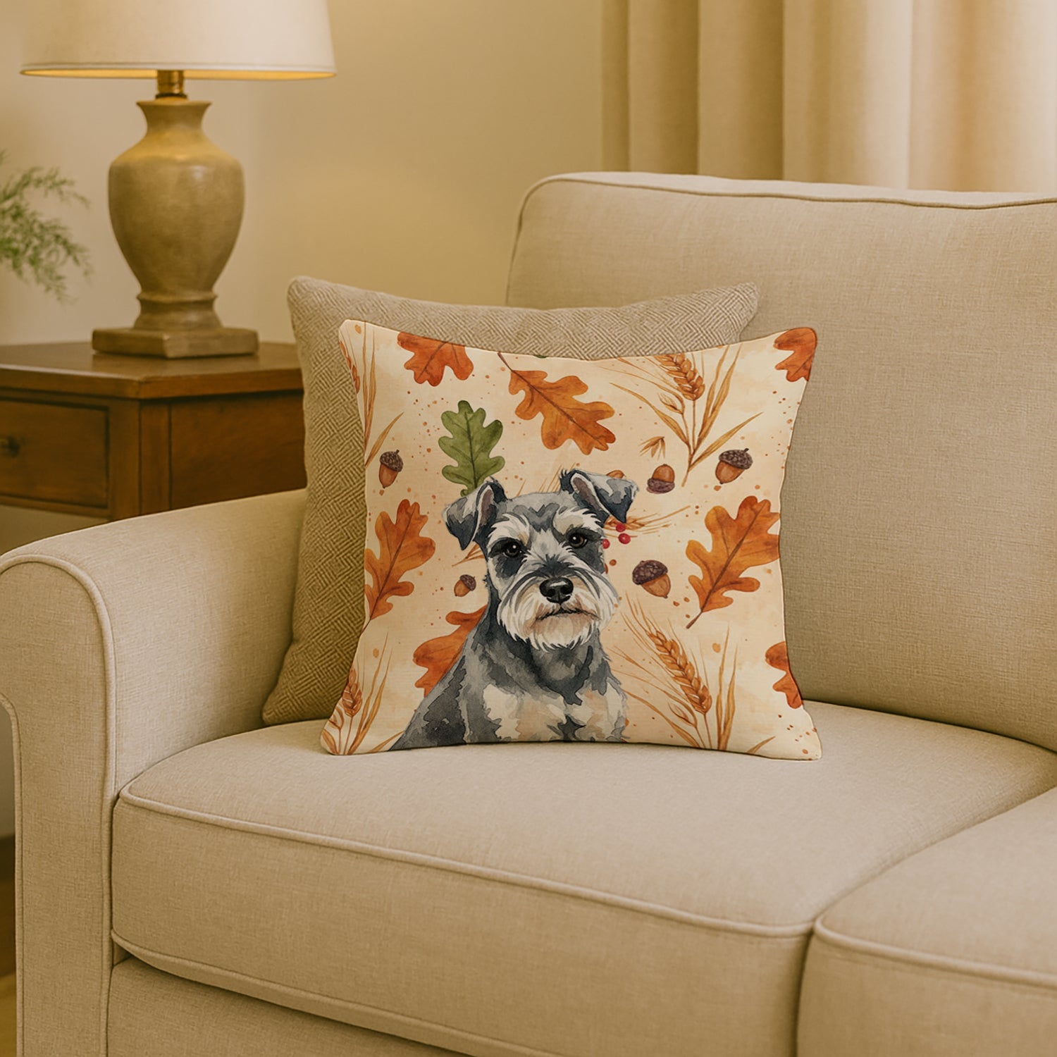 Miniature Schnauzer Heirloom Fall Decorative Throw Pillow 18x18 Indoor Outdoor Accent Cushion, Fabric Cover with Insert for Sofa, Bed, Porch & Living Room