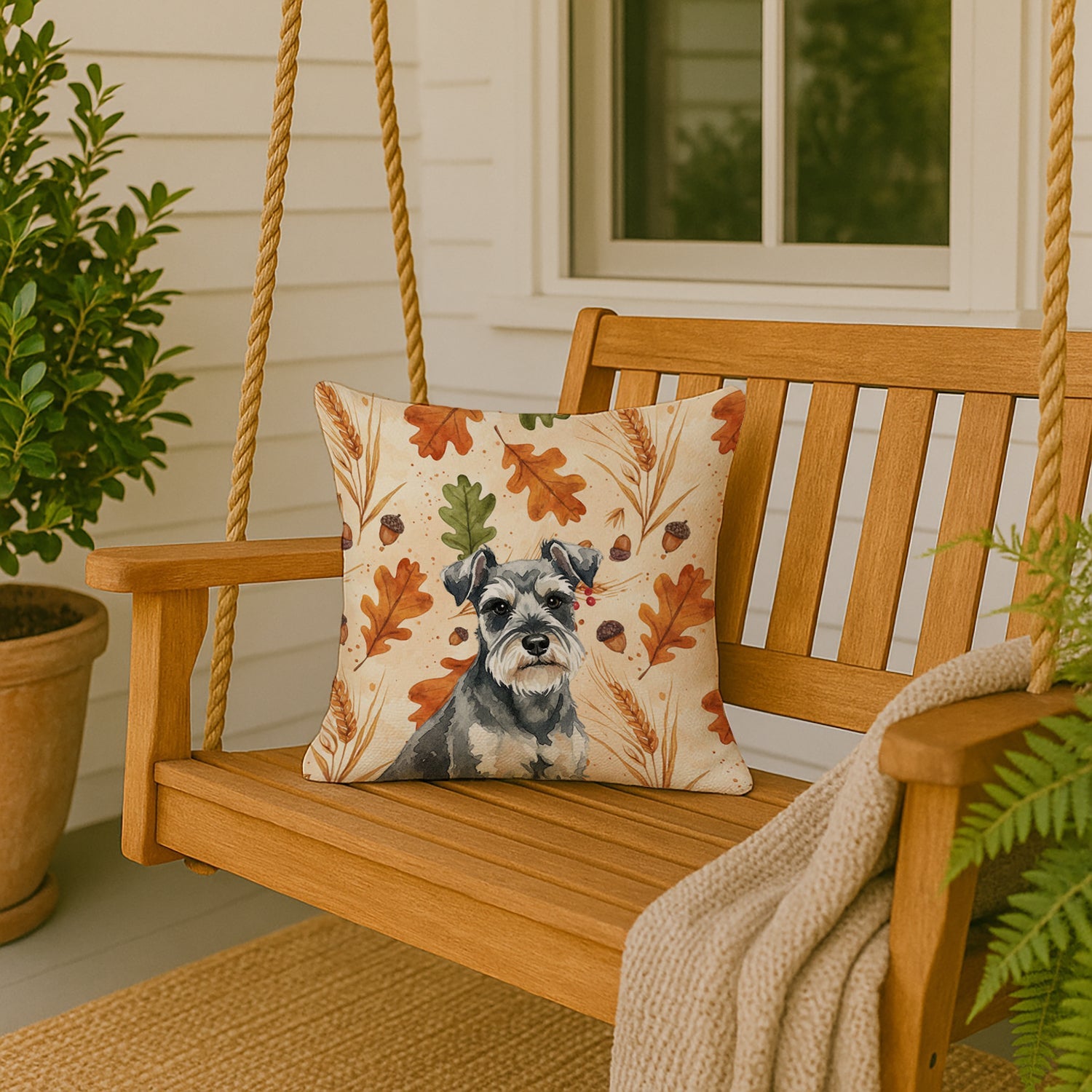 Miniature Schnauzer Heirloom Fall Decorative Throw Pillow 18x18 Indoor Outdoor Accent Cushion, Fabric Cover with Insert for Sofa, Bed, Porch & Living Room