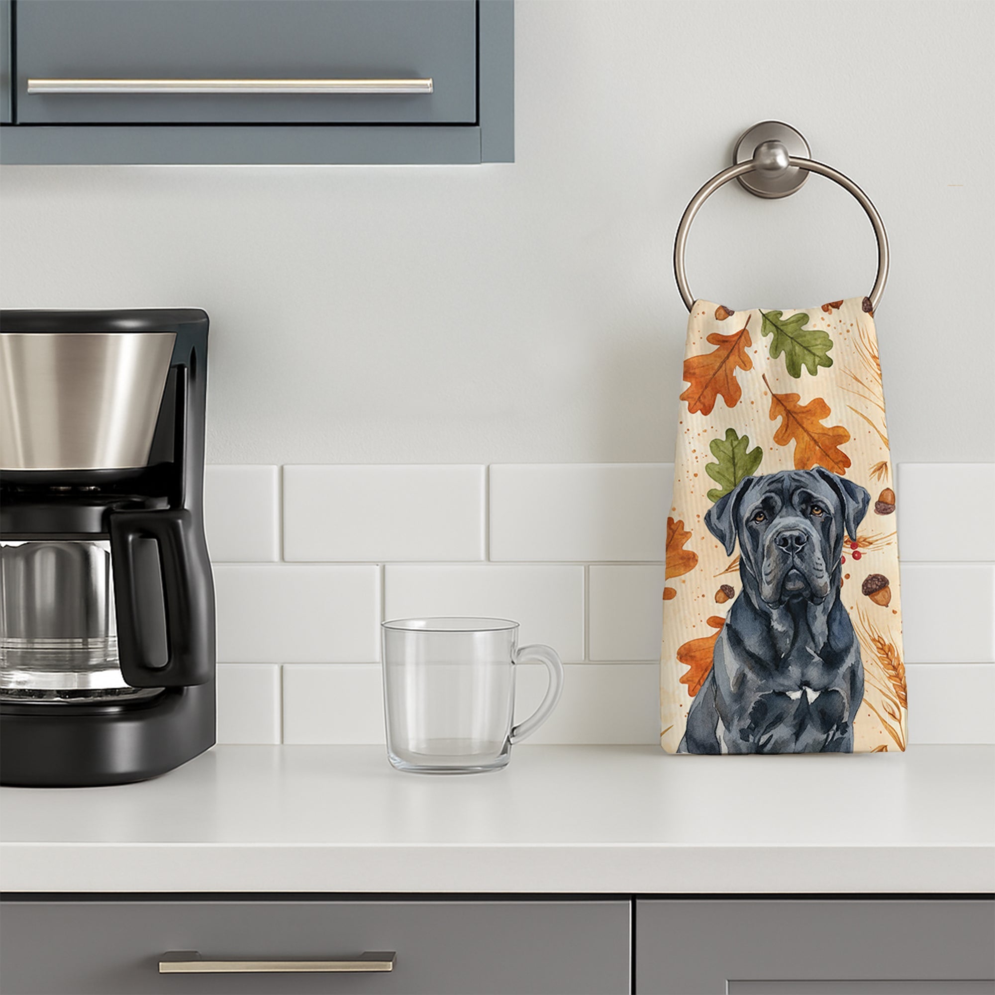 Black Neapolitan Mastiff Heirloom Fall Kitchen Towel Velour Plush Front and Cotton Loop Back Machine Washable