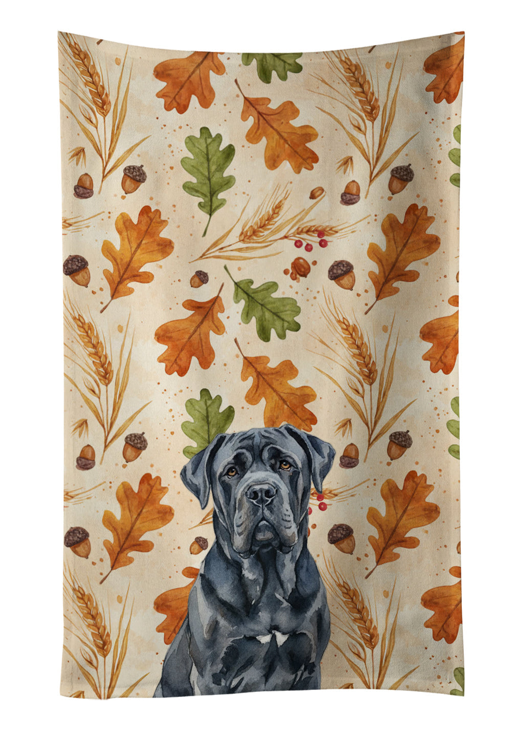 Black Neapolitan Mastiff Heirloom Fall Kitchen Towel Velour Plush Front and Cotton Loop Back Machine Washable