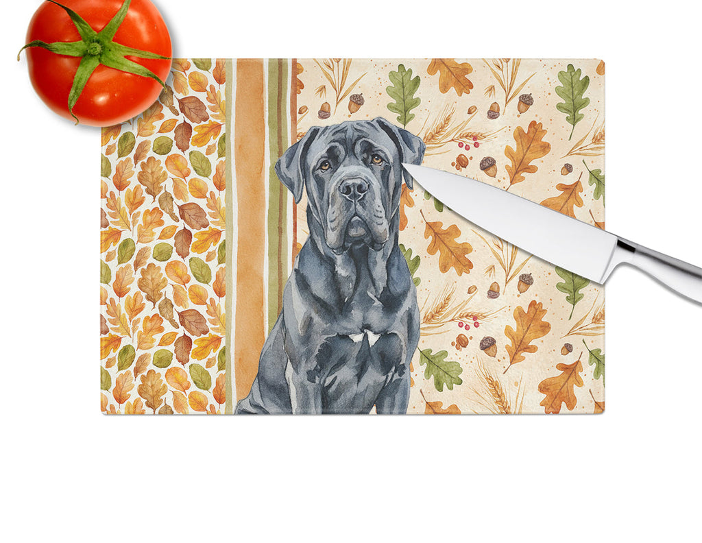 Black Neapolitan Mastiff Heirloom Fall Cutting Board Tempered Glass Kitchen Cutting Surface, Heat Resistant Chopping, Non-Slip Feet, Food Prep & Serving
