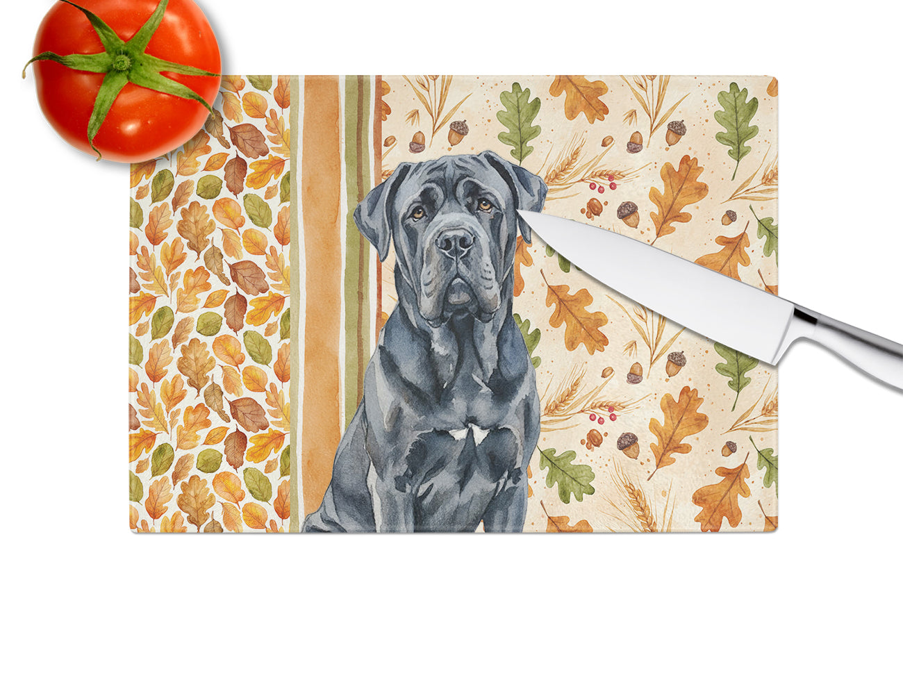 Black Neapolitan Mastiff Heirloom Fall Cutting Board Tempered Glass Kitchen Cutting Surface, Heat Resistant Chopping, Non-Slip Feet, Food Prep & Serving
