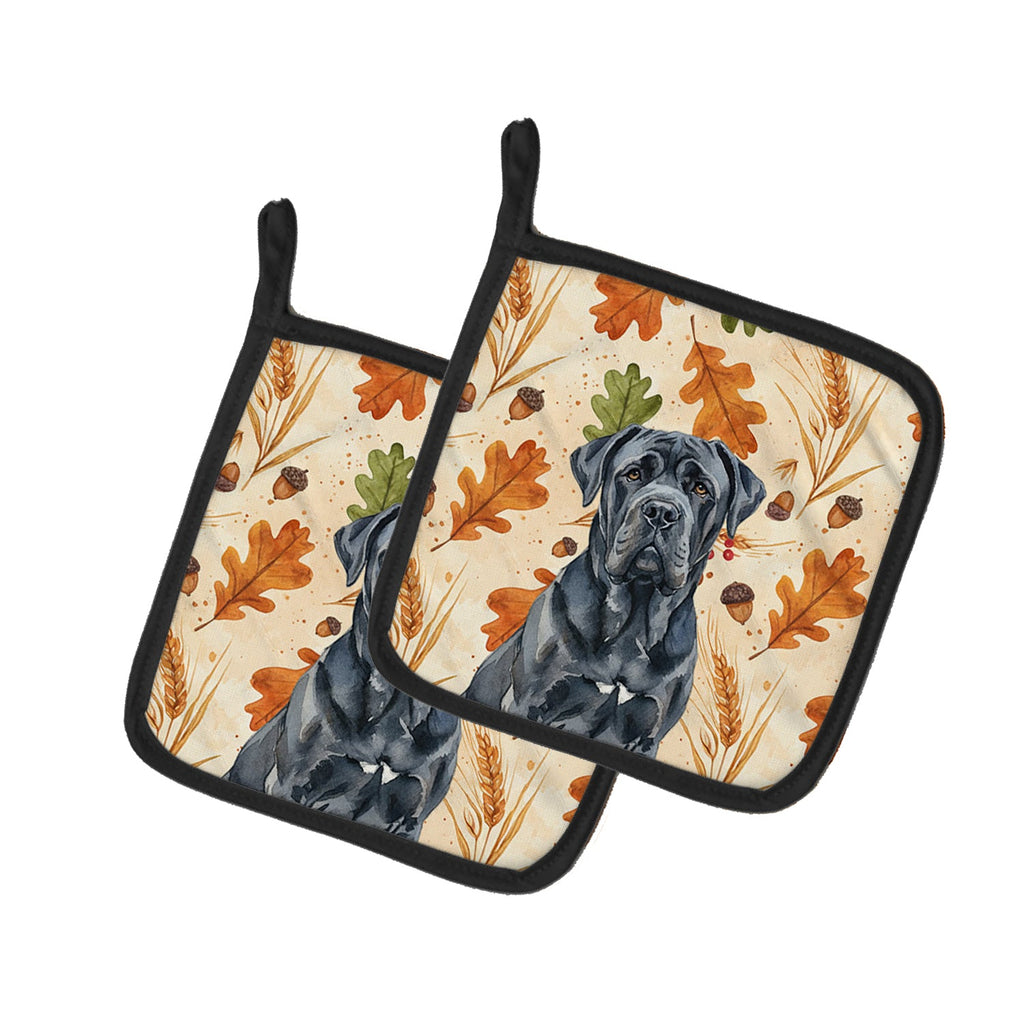 Black Neapolitan Mastiff Heirloom Fall Pot Holder Set of 2 Heat Resistant Quilted Hot Pads 7.5 x 7.5 Inch, Insulated Kitchen Trivets for Cooking & Baking