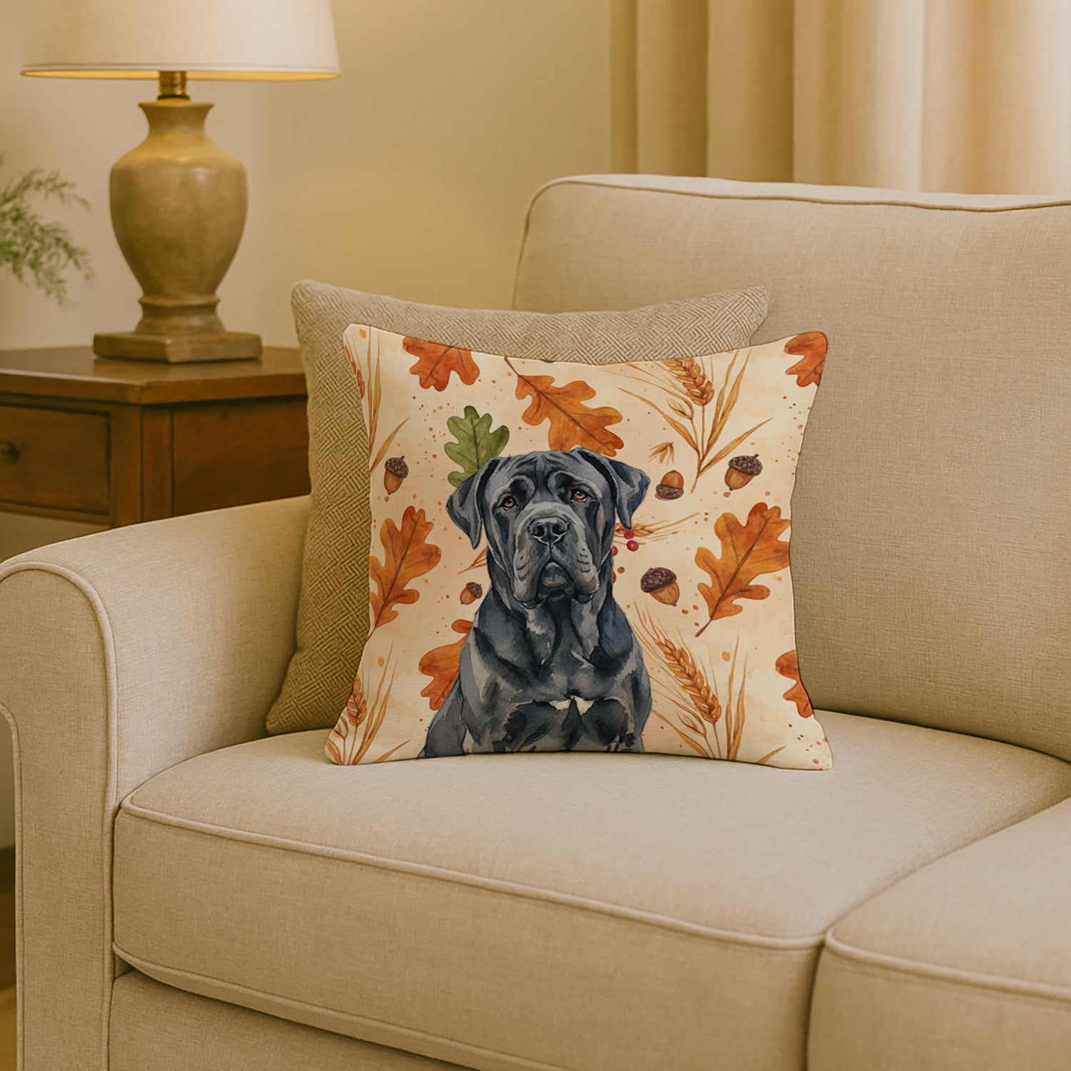 Black Neapolitan Mastiff Heirloom Fall Decorative Throw Pillow 18x18 Indoor Outdoor Accent Cushion, Fabric Cover with Insert for Sofa, Bed, Porch & Living Room