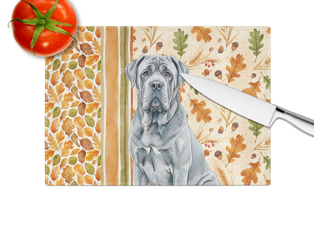 Blue Neapolitan Mastiff Heirloom Fall Cutting Board Tempered Glass Kitchen Cutting Surface, Heat Resistant Chopping, Non-Slip Feet, Food Prep & Serving