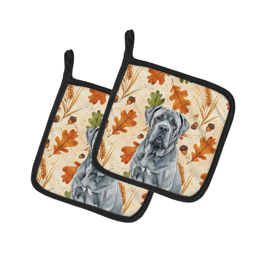 Blue Neapolitan Mastiff Heirloom Fall Pot Holder Set of 2 Heat Resistant Quilted Hot Pads 7.5 x 7.5 Inch, Insulated Kitchen Trivets for Cooking & Baking