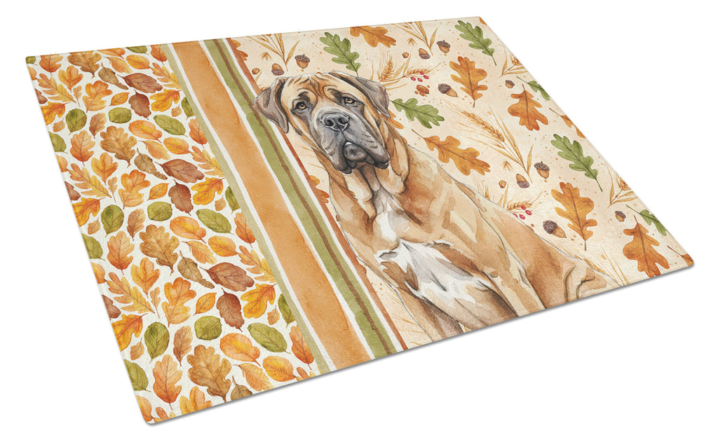 Neapolitan Mastiff Heirloom Fall Cutting Board Tempered Glass Kitchen Cutting Surface, Heat Resistant Chopping, Non-Slip Feet, Food Prep & Serving