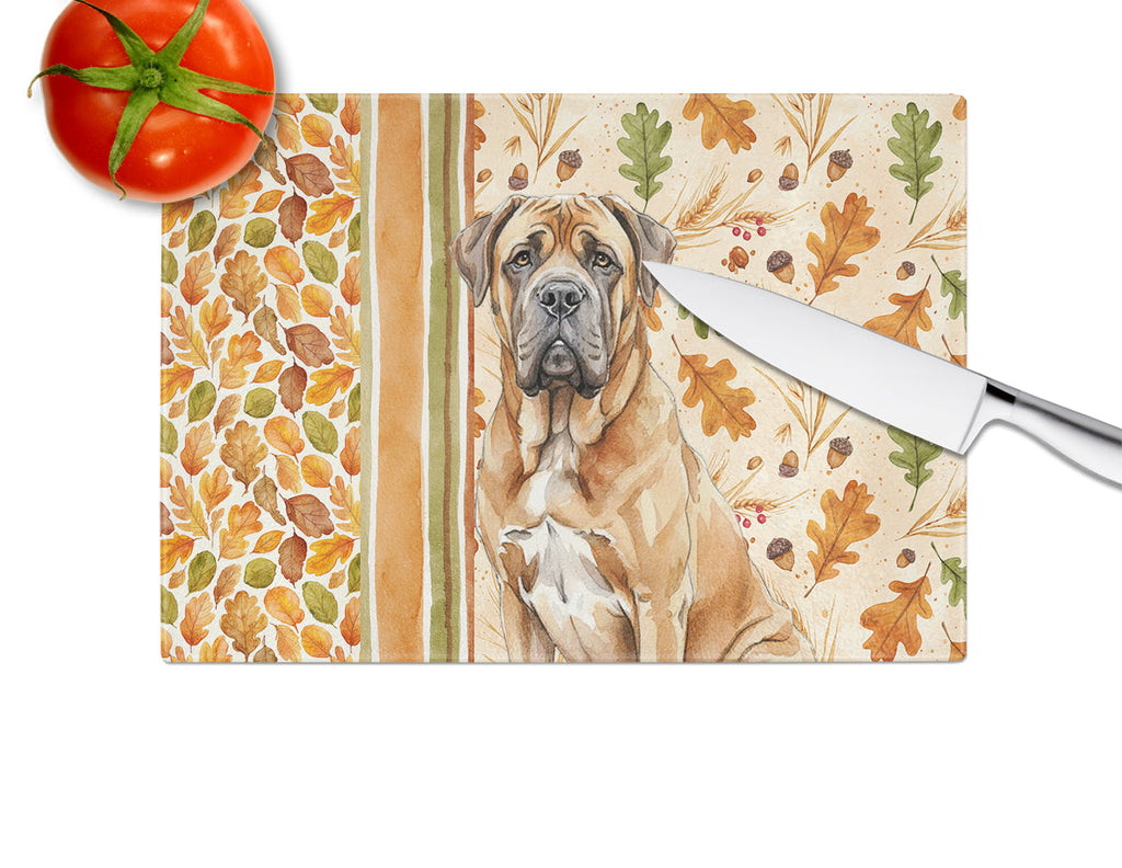 Neapolitan Mastiff Heirloom Fall Cutting Board Tempered Glass Kitchen Cutting Surface, Heat Resistant Chopping, Non-Slip Feet, Food Prep & Serving