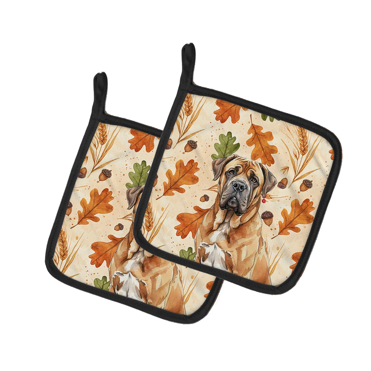 Neapolitan Mastiff Heirloom Fall Pot Holder Set of 2 Heat Resistant Quilted Hot Pads 7.5 x 7.5 Inch, Insulated Kitchen Trivets for Cooking & Baking