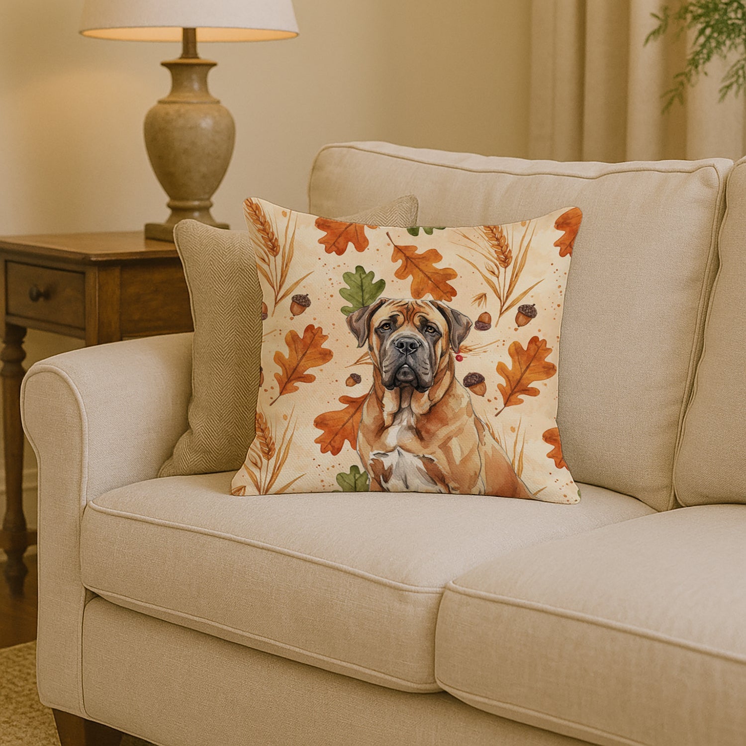 Neapolitan Mastiff Heirloom Fall Decorative Throw Pillow 14x14 Indoor Outdoor Accent Cushion, Fabric Cover with Insert for Sofa, Bed, Porch & Living Room