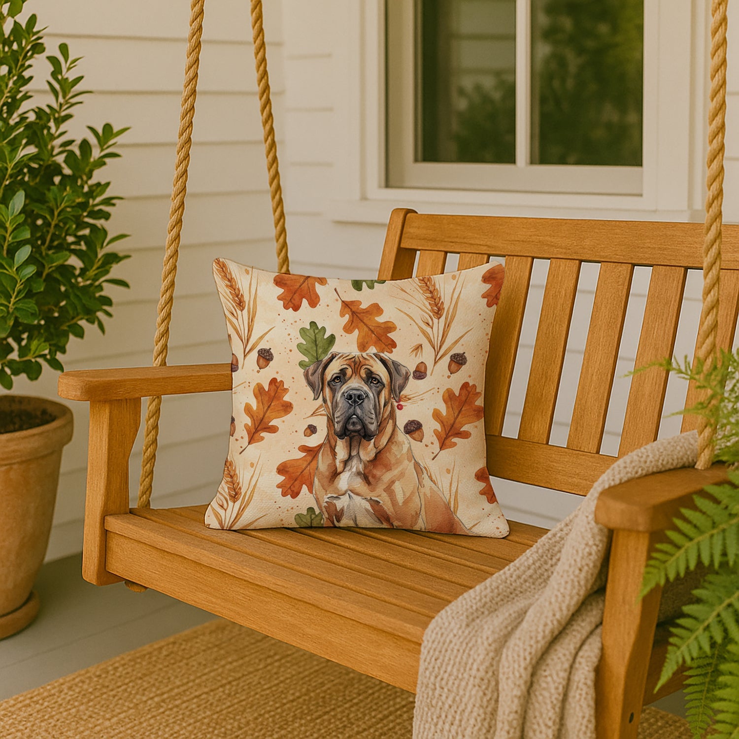 Neapolitan Mastiff Heirloom Fall Decorative Throw Pillow 18x18 Indoor Outdoor Accent Cushion, Fabric Cover with Insert for Sofa, Bed, Porch & Living Room