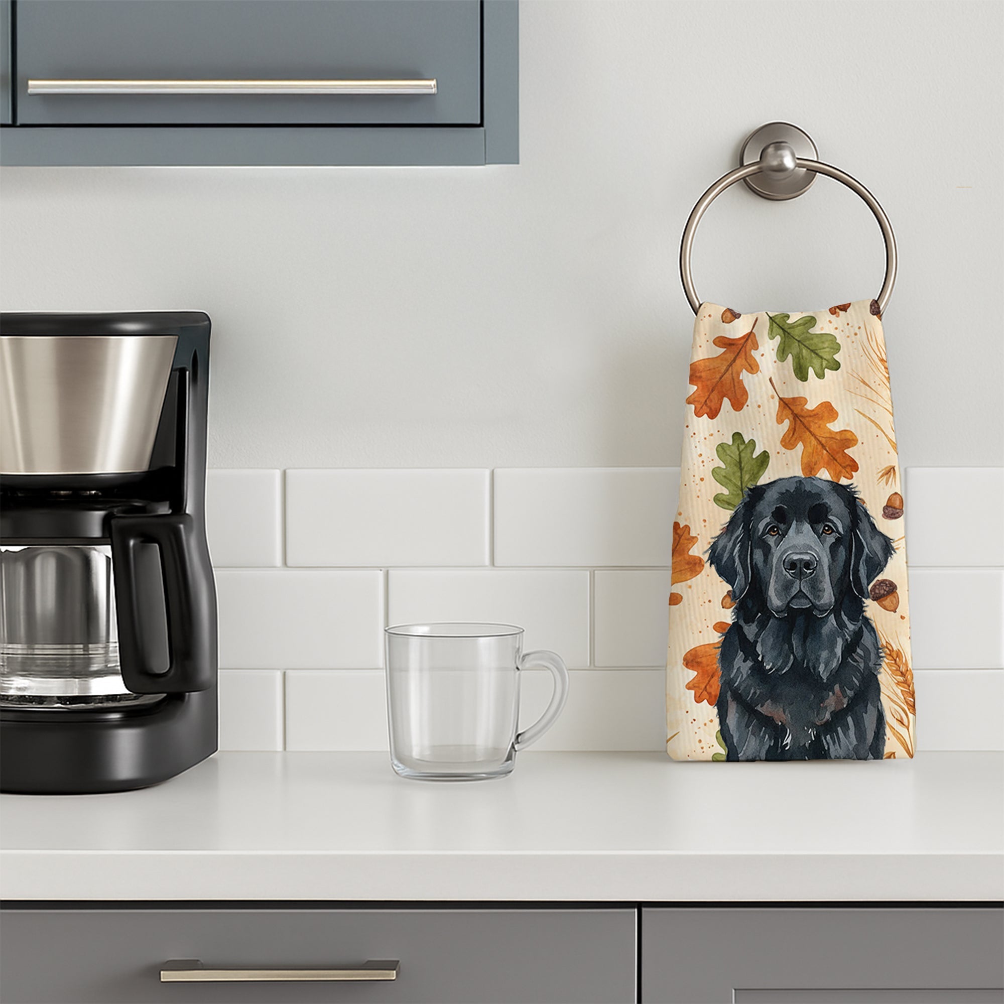 Black Newfoundland Heirloom Fall Kitchen Towel Velour Plush Front and Cotton Loop Back Machine Washable