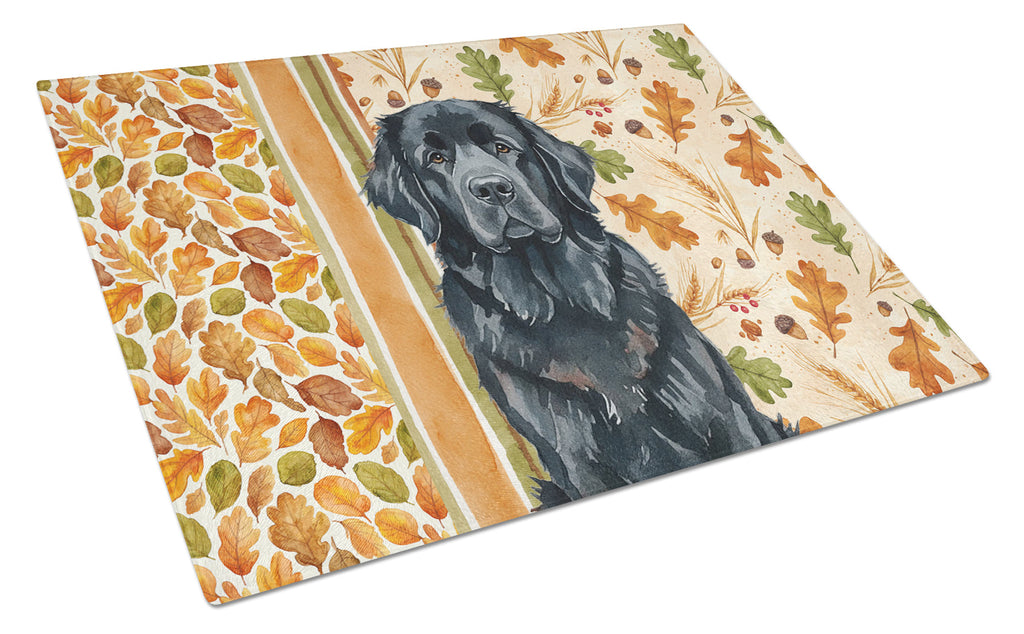 Black Newfoundland Heirloom Fall Cutting Board Tempered Glass Kitchen Cutting Surface, Heat Resistant Chopping, Non-Slip Feet, Food Prep & Serving