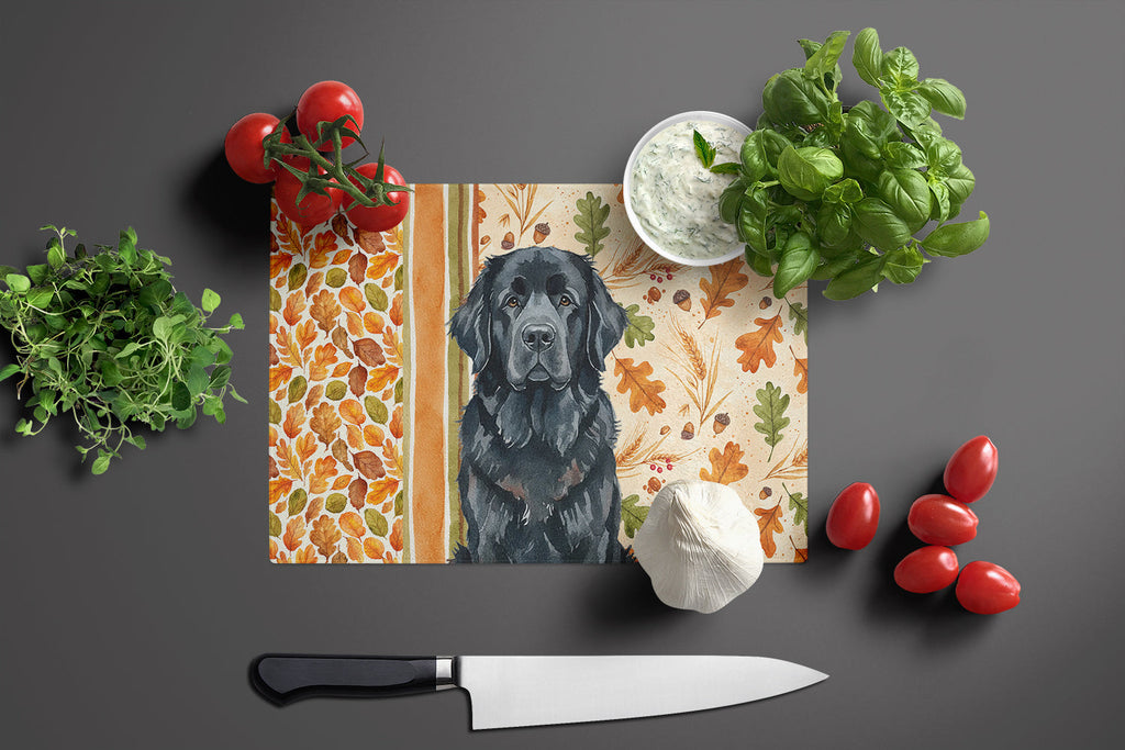 Black Newfoundland Heirloom Fall Cutting Board Tempered Glass Kitchen Cutting Surface, Heat Resistant Chopping, Non-Slip Feet, Food Prep & Serving