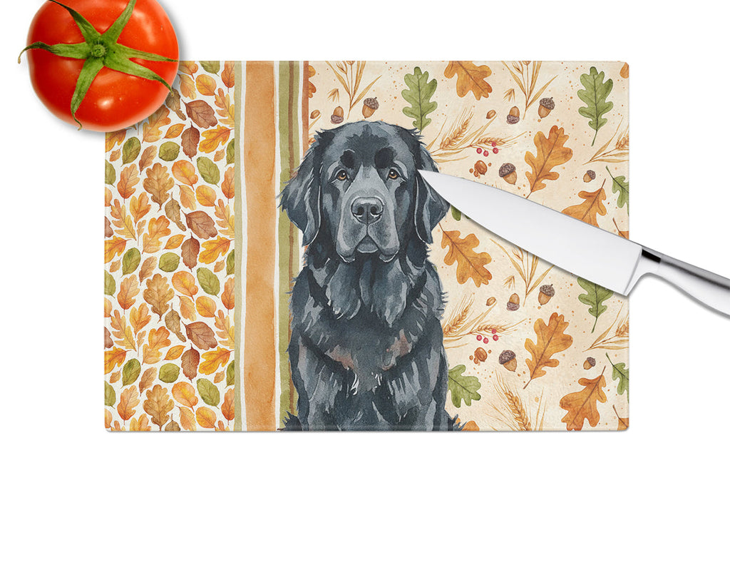 Black Newfoundland Heirloom Fall Cutting Board Tempered Glass Kitchen Cutting Surface, Heat Resistant Chopping, Non-Slip Feet, Food Prep & Serving