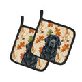Black Newfoundland Heirloom Fall Pot Holder Set of 2 Heat Resistant Quilted Hot Pads 7.5 x 7.5 Inch, Insulated Kitchen Trivets for Cooking & Baking