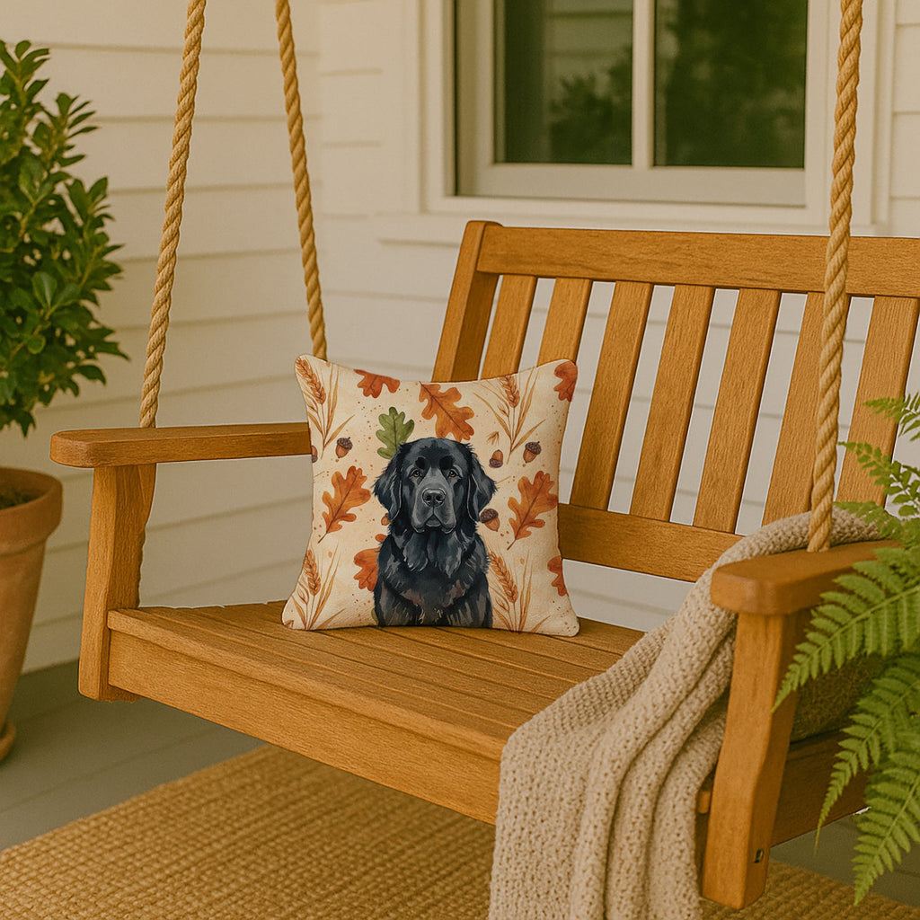 Black Newfoundland Heirloom Fall Decorative Throw Pillow 14x14 Indoor Outdoor Accent Cushion, Fabric Cover with Insert for Sofa, Bed, Porch & Living Room