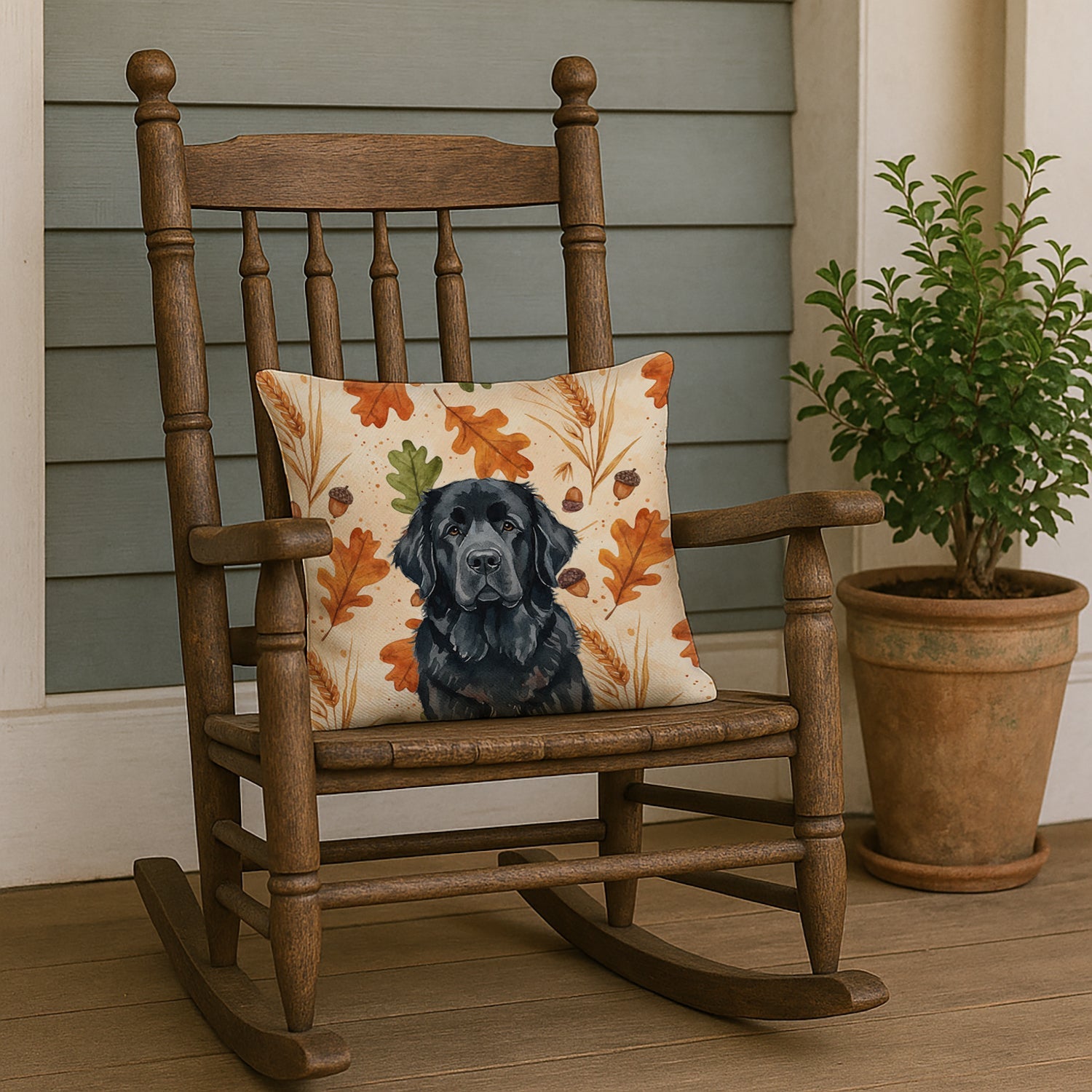 Black Newfoundland Heirloom Fall Decorative Throw Pillow 18x18 Indoor Outdoor Accent Cushion, Fabric Cover with Insert for Sofa, Bed, Porch & Living Room