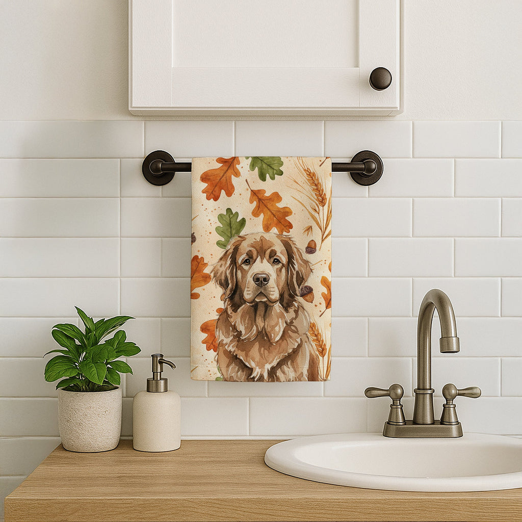 Brown Newfoundland Heirloom Fall Kitchen Towel Velour Plush Front and Cotton Loop Back Machine Washable