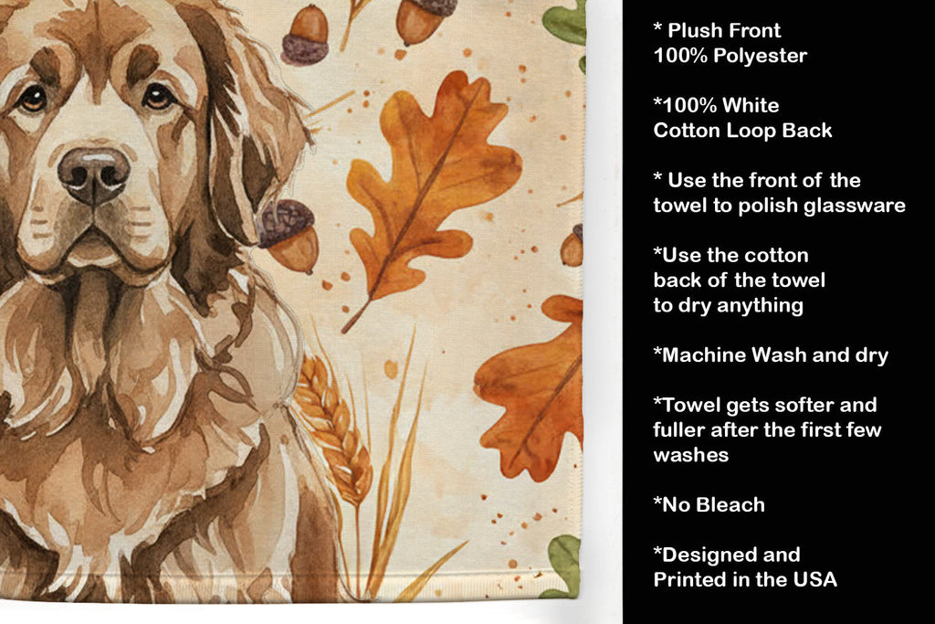 Brown Newfoundland Heirloom Fall Kitchen Towel Velour Plush Front and Cotton Loop Back Machine Washable