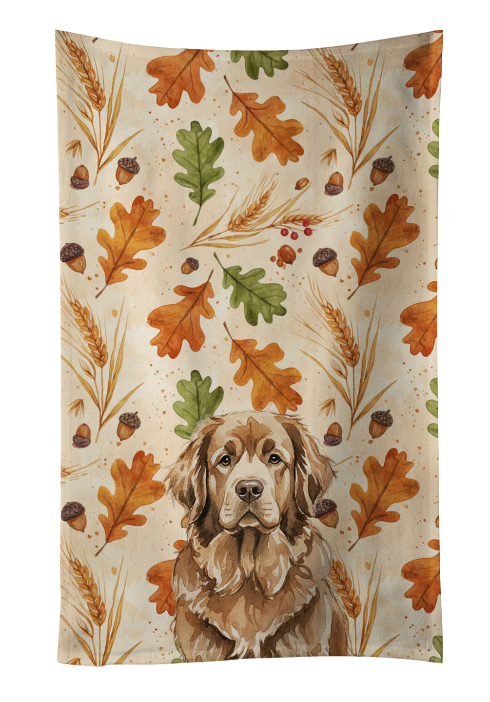 Brown Newfoundland Heirloom Fall Kitchen Towel Velour Plush Front and Cotton Loop Back Machine Washable