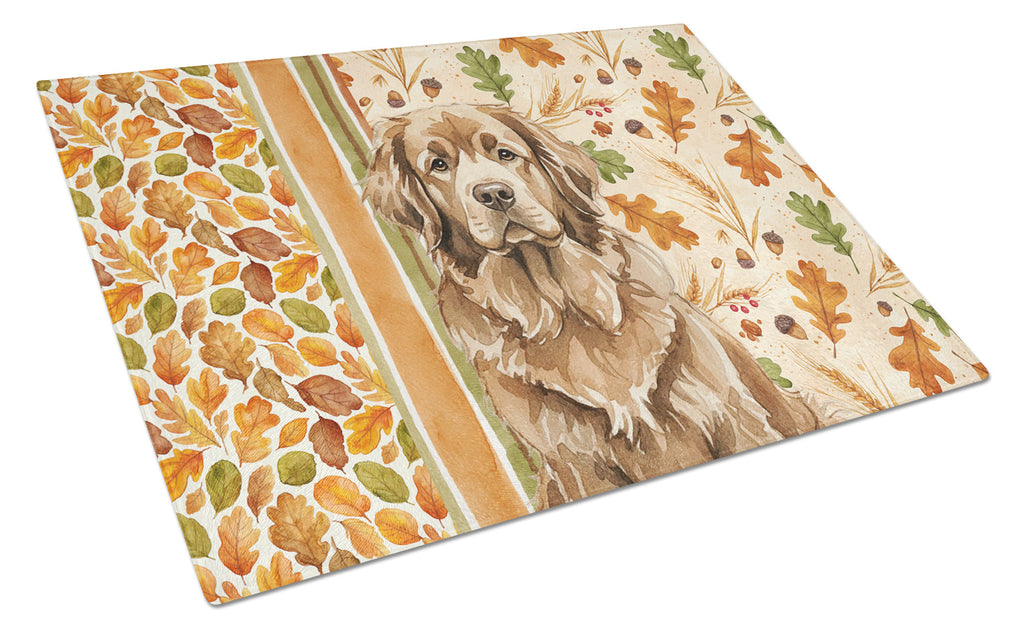 Brown Newfoundland Heirloom Fall Cutting Board Tempered Glass Kitchen Cutting Surface, Heat Resistant Chopping, Non-Slip Feet, Food Prep & Serving