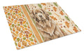 Brown Newfoundland Heirloom Fall Cutting Board Tempered Glass Kitchen Cutting Surface, Heat Resistant Chopping, Non-Slip Feet, Food Prep & Serving