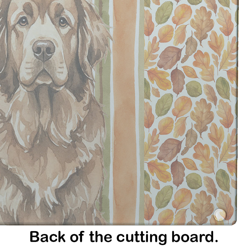 Brown Newfoundland Heirloom Fall Cutting Board Tempered Glass Kitchen Cutting Surface, Heat Resistant Chopping, Non-Slip Feet, Food Prep & Serving