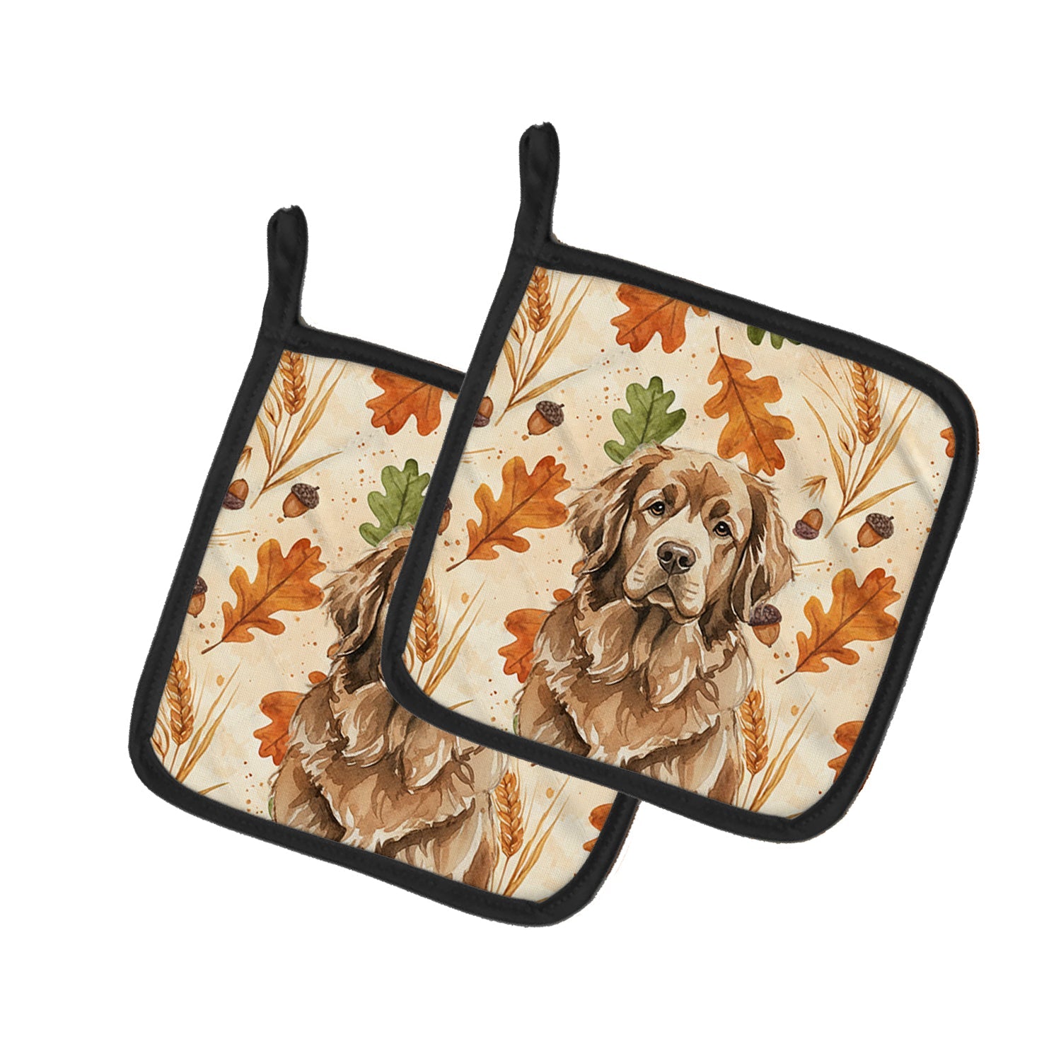 Brown Newfoundland Heirloom Fall Pot Holder Set of 2 Heat Resistant Quilted Hot Pads 7.5 x 7.5 Inch, Insulated Kitchen Trivets for Cooking & Baking
