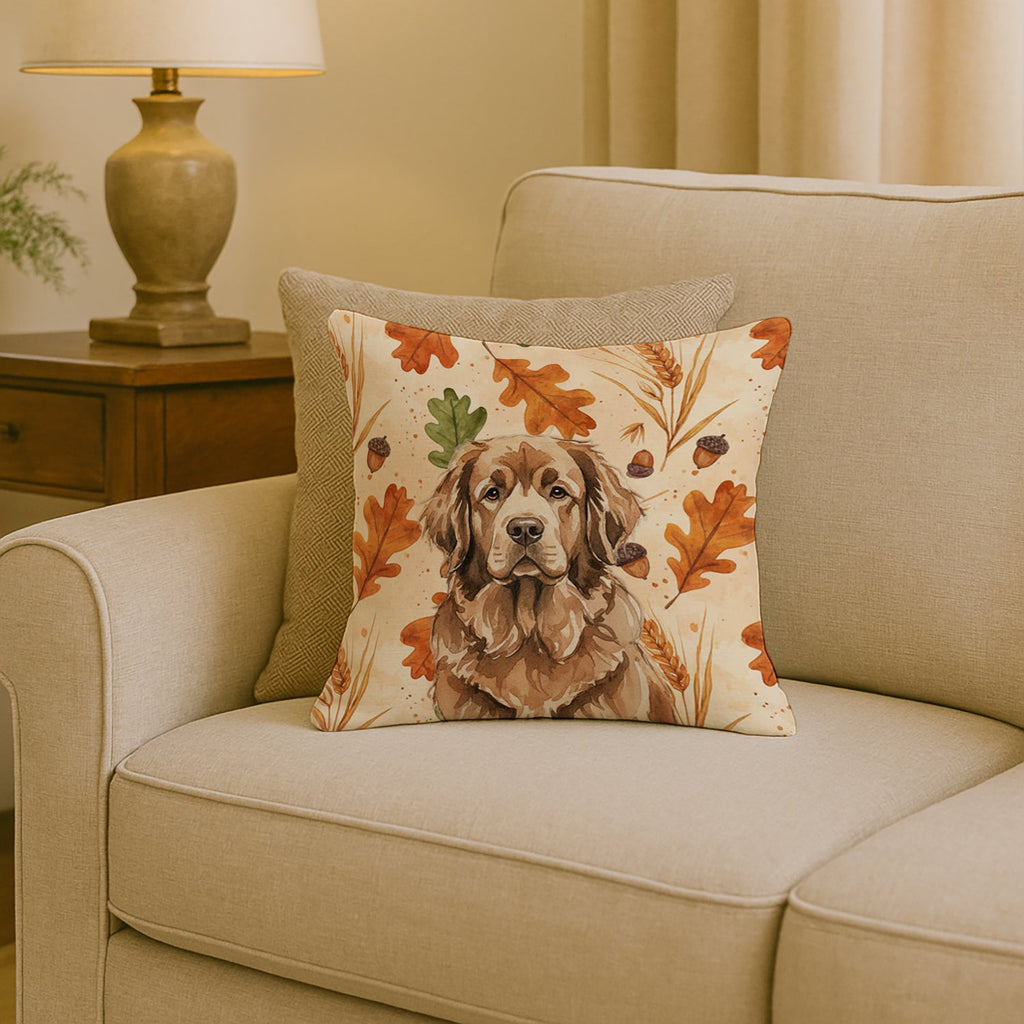 Brown Newfoundland Heirloom Fall Decorative Throw Pillow 18x18 Indoor Outdoor Accent Cushion, Fabric Cover with Insert for Sofa, Bed, Porch & Living Room