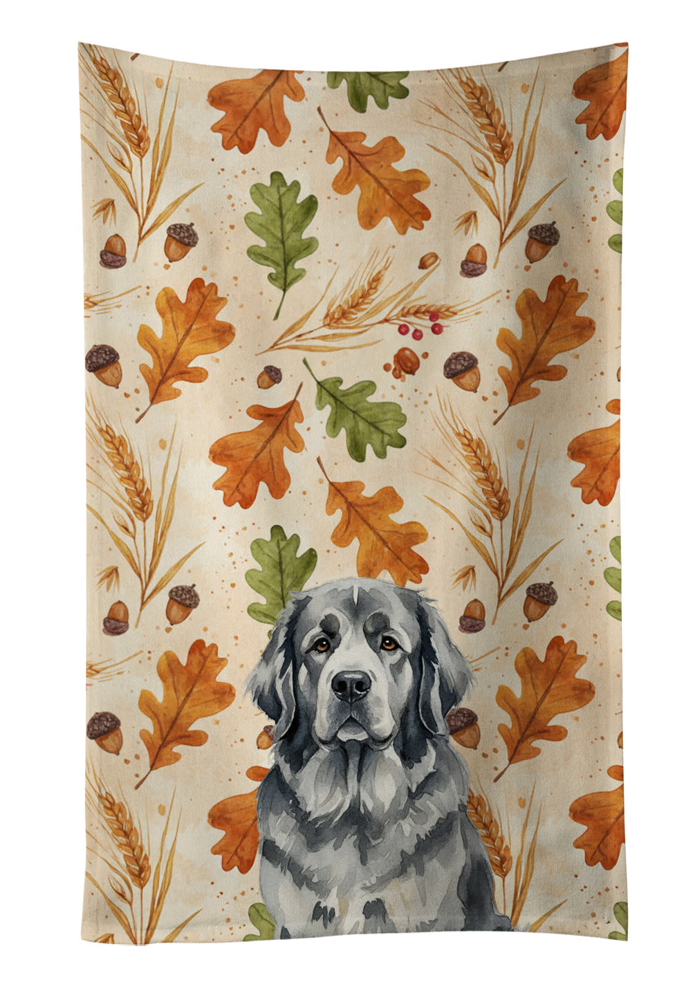 Gray Newfoundland Heirloom Fall Kitchen Towel Velour Plush Front and Cotton Loop Back Machine Washable