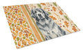 Gray Newfoundland Heirloom Fall Cutting Board Tempered Glass Kitchen Cutting Surface, Heat Resistant Chopping, Non-Slip Feet, Food Prep & Serving