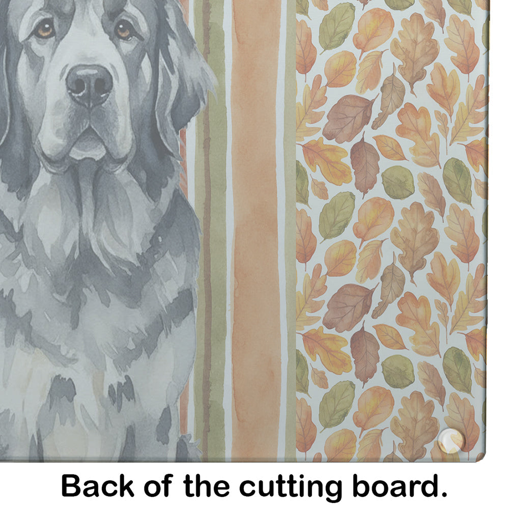 Gray Newfoundland Heirloom Fall Cutting Board Tempered Glass Kitchen Cutting Surface, Heat Resistant Chopping, Non-Slip Feet, Food Prep & Serving