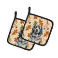 Gray Newfoundland Heirloom Fall Pot Holder Set of 2 Heat Resistant Quilted Hot Pads 7.5 x 7.5 Inch, Insulated Kitchen Trivets for Cooking & Baking