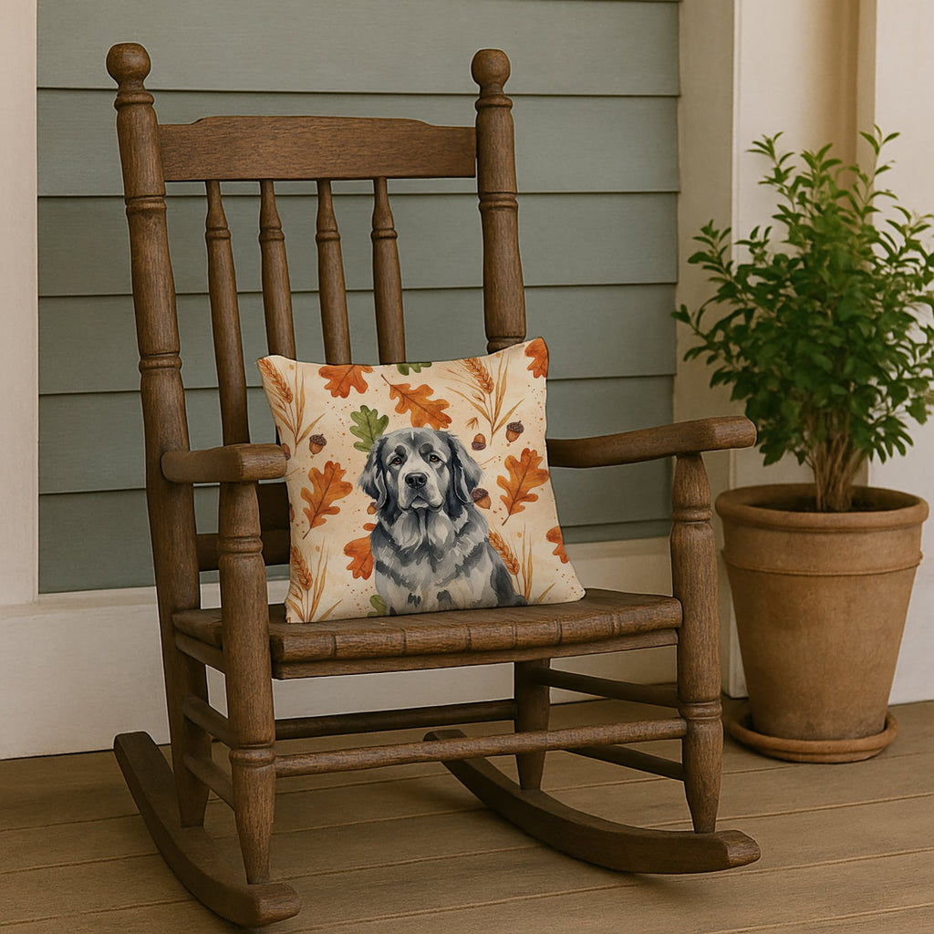 Gray Newfoundland Heirloom Fall Decorative Throw Pillow 14x14 Indoor Outdoor Accent Cushion, Fabric Cover with Insert for Sofa, Bed, Porch & Living Room
