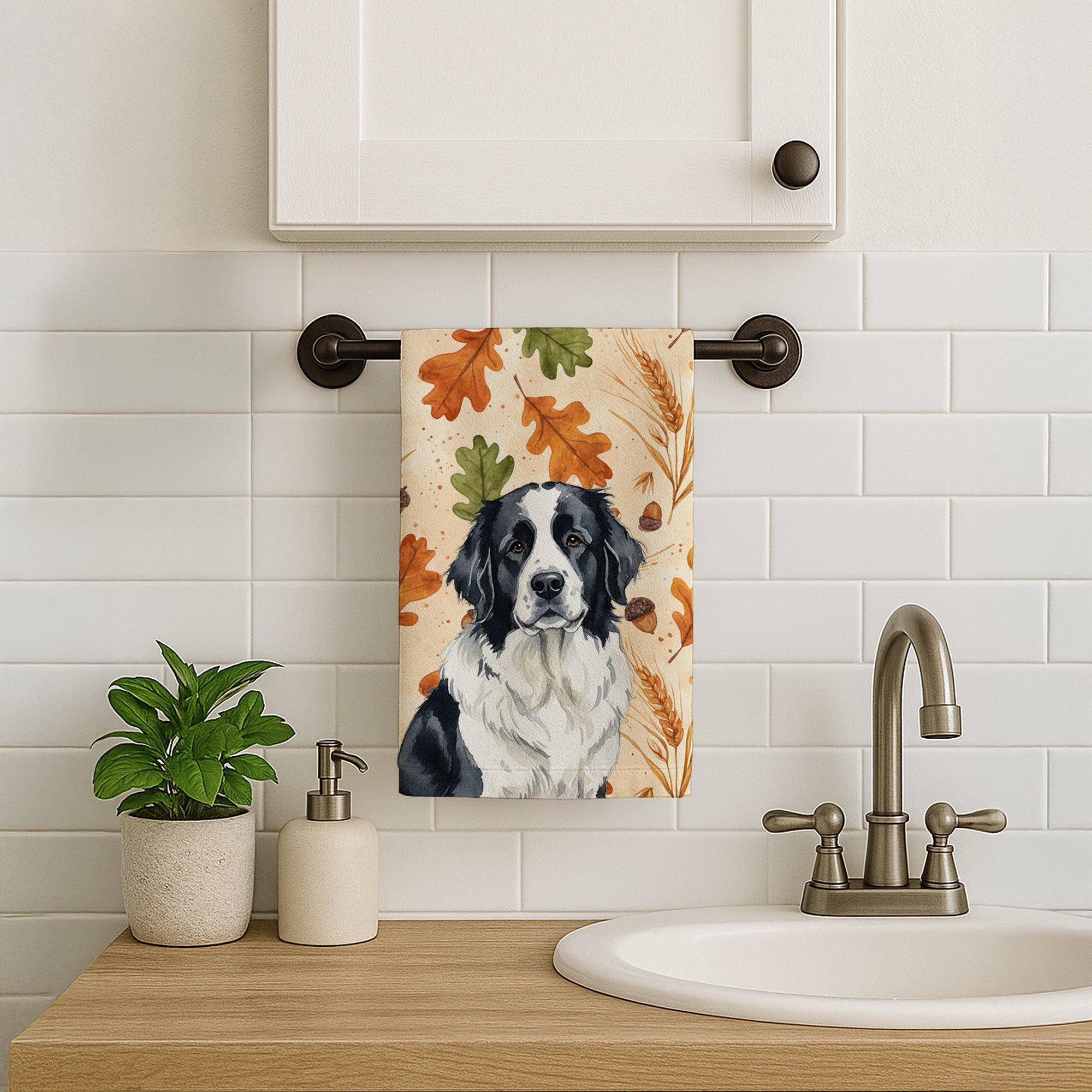 Landseer Newfoundland Heirloom Fall Kitchen Towel Velour Plush Front and Cotton Loop Back Machine Washable