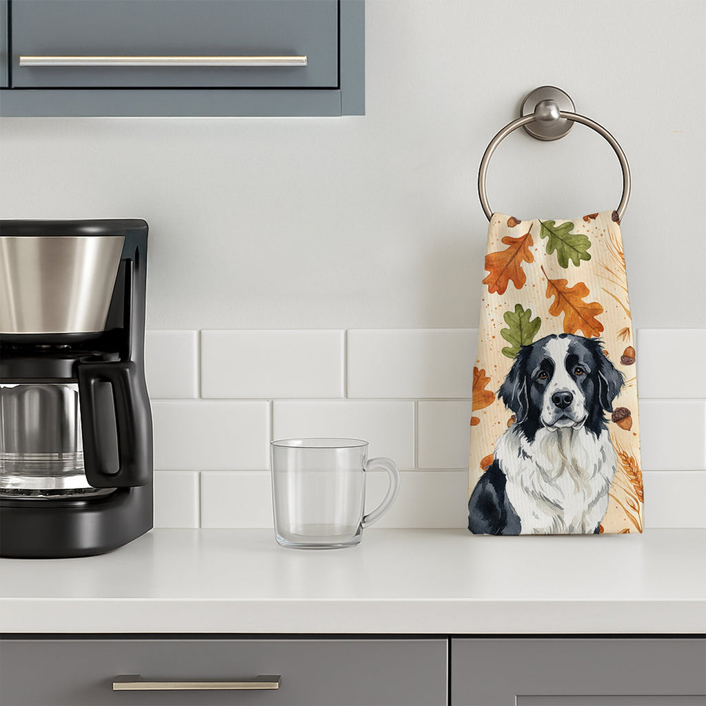 Landseer Newfoundland Heirloom Fall Kitchen Towel Velour Plush Front and Cotton Loop Back Machine Washable