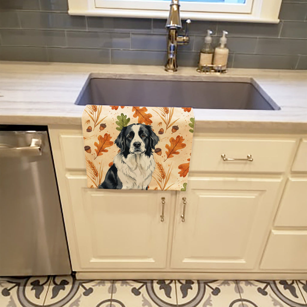 Landseer Newfoundland Heirloom Fall Kitchen Towel Velour Plush Front and Cotton Loop Back Machine Washable
