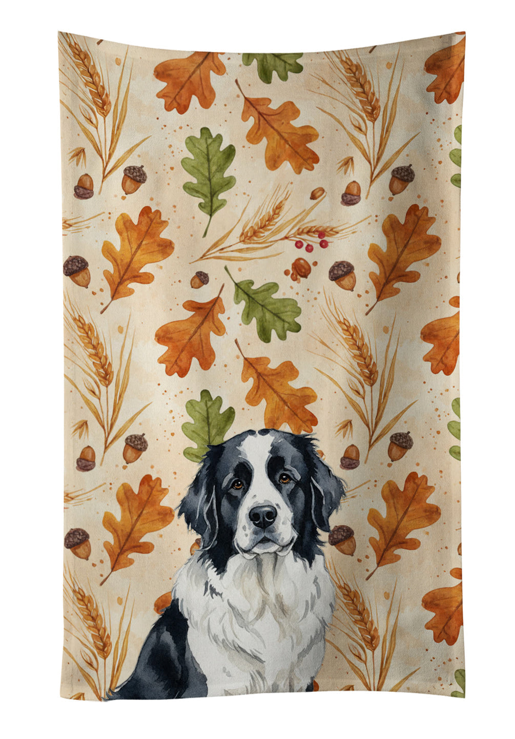 Landseer Newfoundland Heirloom Fall Kitchen Towel Velour Plush Front and Cotton Loop Back Machine Washable