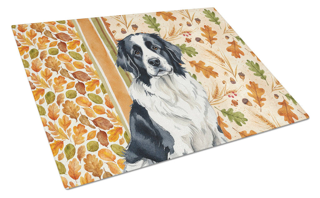 Landseer Newfoundland Heirloom Fall Cutting Board Tempered Glass Kitchen Cutting Surface, Heat Resistant Chopping, Non-Slip Feet, Food Prep & Serving