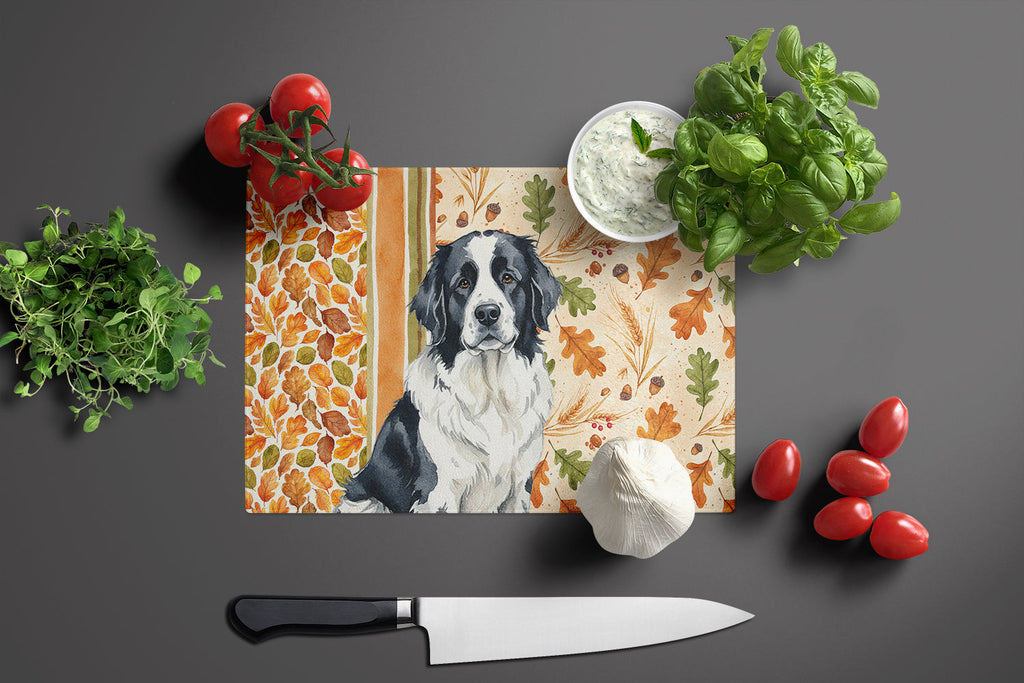Landseer Newfoundland Heirloom Fall Cutting Board Tempered Glass Kitchen Cutting Surface, Heat Resistant Chopping, Non-Slip Feet, Food Prep & Serving