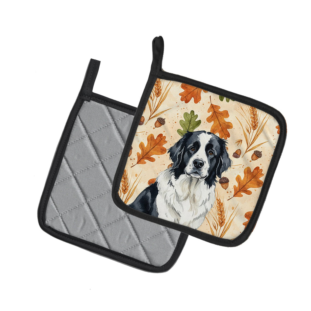 Landseer Newfoundland Heirloom Fall Pot Holder Set of 2 Heat Resistant Quilted Hot Pads 7.5 x 7.5 Inch, Insulated Kitchen Trivets for Cooking & Baking