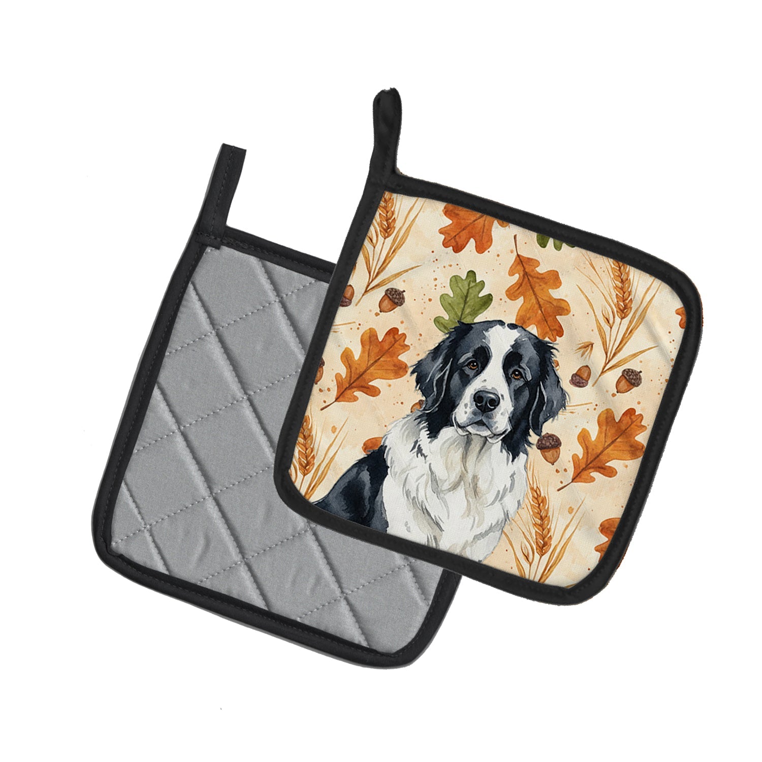 Landseer Newfoundland Heirloom Fall Pot Holder Set of 2 Heat Resistant Quilted Hot Pads 7.5 x 7.5 Inch, Insulated Kitchen Trivets for Cooking & Baking