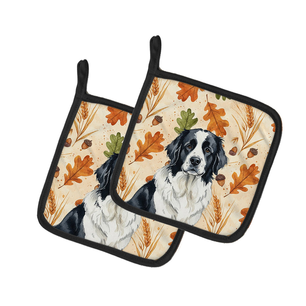 Landseer Newfoundland Heirloom Fall Pot Holder Set of 2 Heat Resistant Quilted Hot Pads 7.5 x 7.5 Inch, Insulated Kitchen Trivets for Cooking & Baking